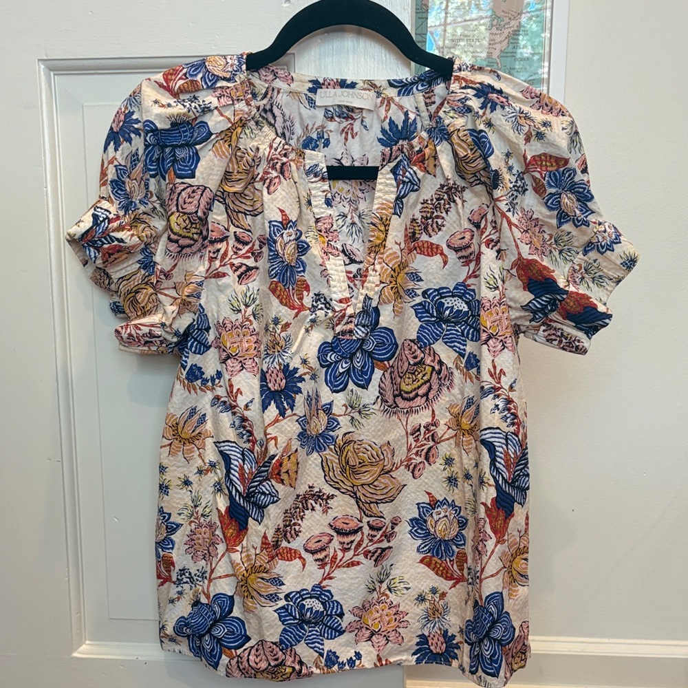 Ulla Johnson Multicolor Floral Blouse with Puff Sleeves